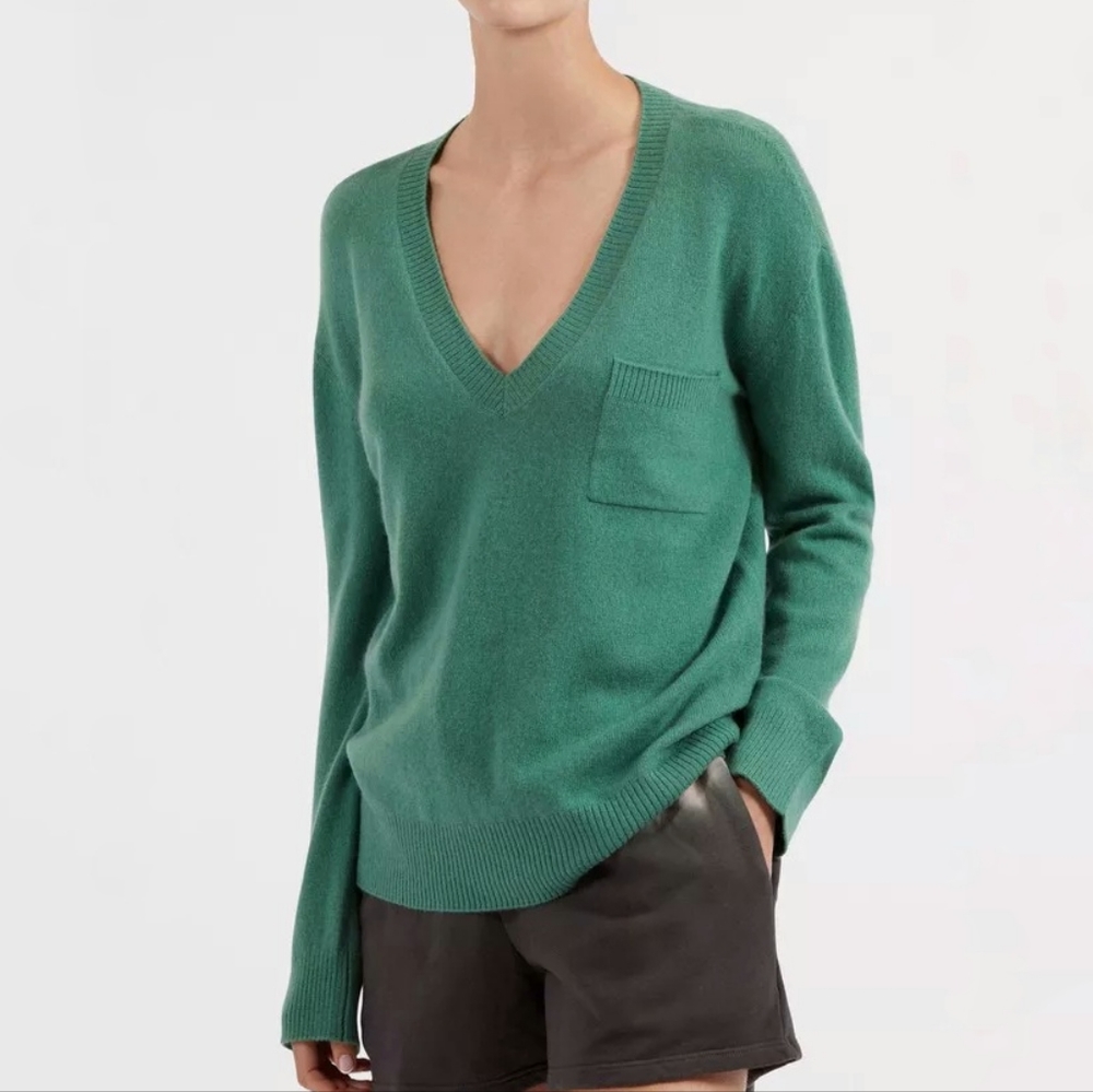 ATM Anthony Thomas‎ Melillo Cashmere Deep V-neck Pocket Sweater